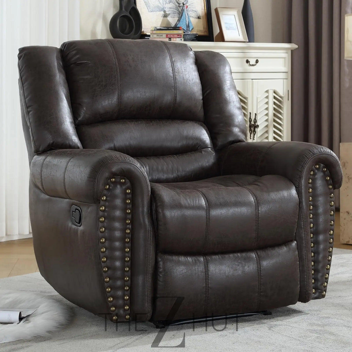 CANMOV Leather Recliner Chair, Classic and Traditional Manual Recliner Chair with Comfortable Arms and Back Single Sofa for Living Room, Nut Brown THE Z HUT