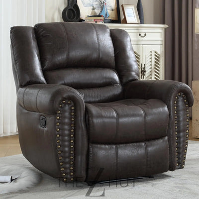 CANMOV Leather Recliner Chair, Classic and Traditional Manual Recliner Chair with Comfortable Arms and Back Single Sofa for Living Room, Nut Brown THE Z HUT