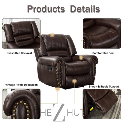 CANMOV Leather Recliner Chair, Classic and Traditional Manual Recliner Chair with Comfortable Arms and Back Single Sofa for Living Room, Nut Brown THE Z HUT