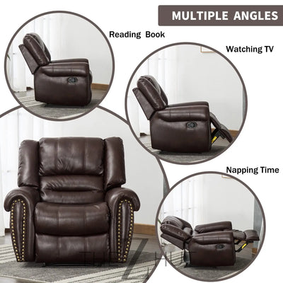 CANMOV Leather Recliner Chair, Classic and Traditional Manual Recliner Chair with Comfortable Arms and Back Single Sofa for Living Room, Nut Brown THE Z HUT