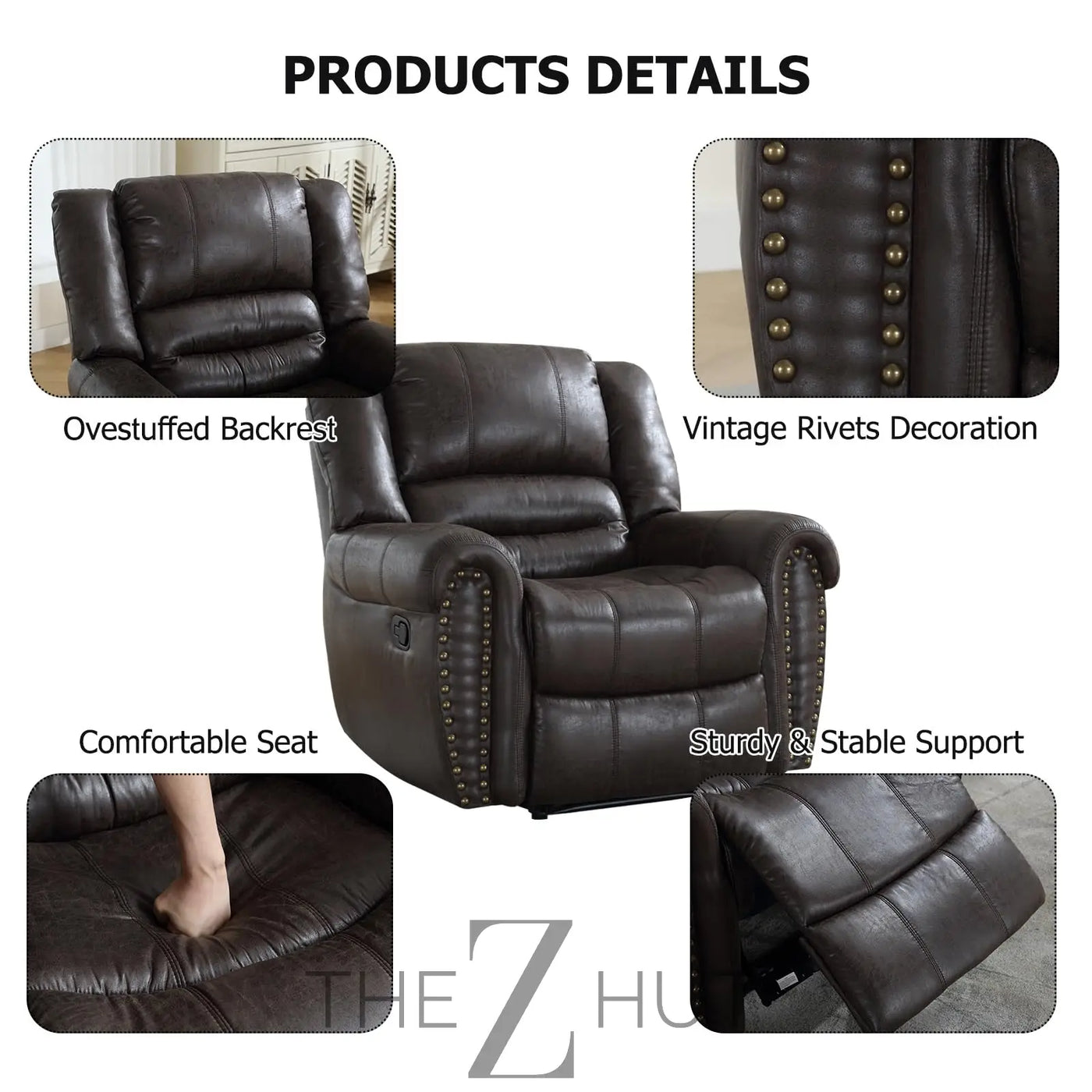 CANMOV Leather Recliner Chair, Classic and Traditional Manual Recliner Chair with Comfortable Arms and Back Single Sofa for Living Room, Nut Brown THE Z HUT