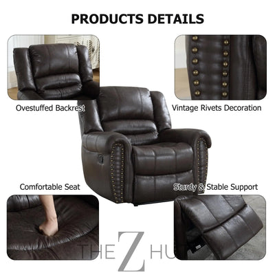 CANMOV Leather Recliner Chair, Classic and Traditional Manual Recliner Chair with Comfortable Arms and Back Single Sofa for Living Room, Nut Brown THE Z HUT