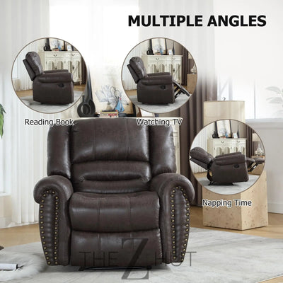CANMOV Leather Recliner Chair, Classic and Traditional Manual Recliner Chair with Comfortable Arms and Back Single Sofa for Living Room, Nut Brown THE Z HUT