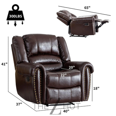 CANMOV Leather Recliner Chair, Classic and Traditional Manual Recliner Chair with Comfortable Arms and Back Single Sofa for Living Room, Nut Brown THE Z HUT