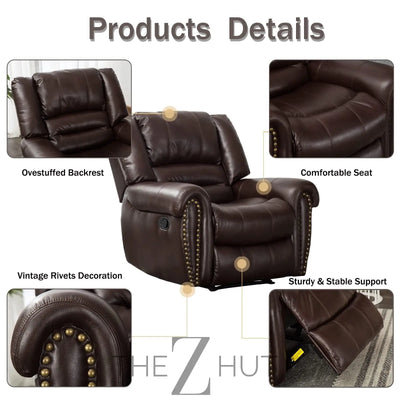 CANMOV Leather Recliner Chair, Classic and Traditional Manual Recliner Chair with Comfortable Arms and Back Single Sofa for Living Room, Nut Brown THE Z HUT