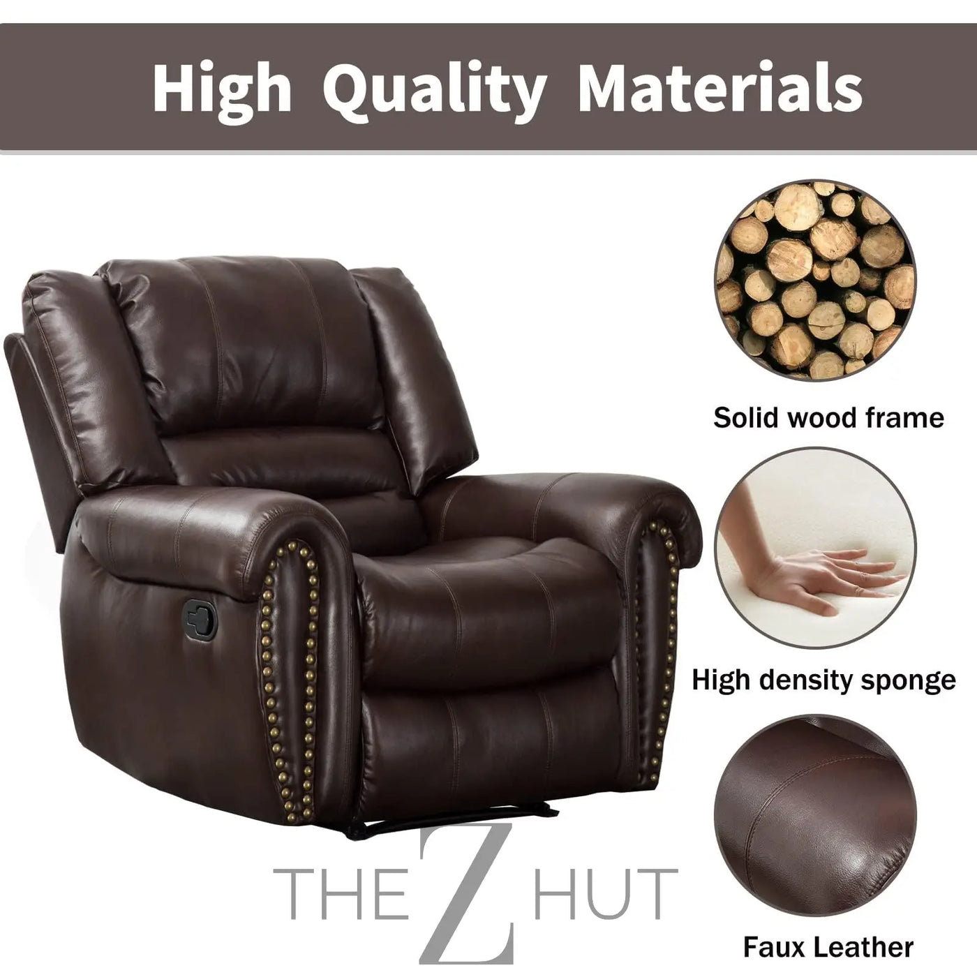 CANMOV Leather Recliner Chair, Classic and Traditional Manual Recliner Chair with Comfortable Arms and Back Single Sofa for Living Room, Nut Brown THE Z HUT