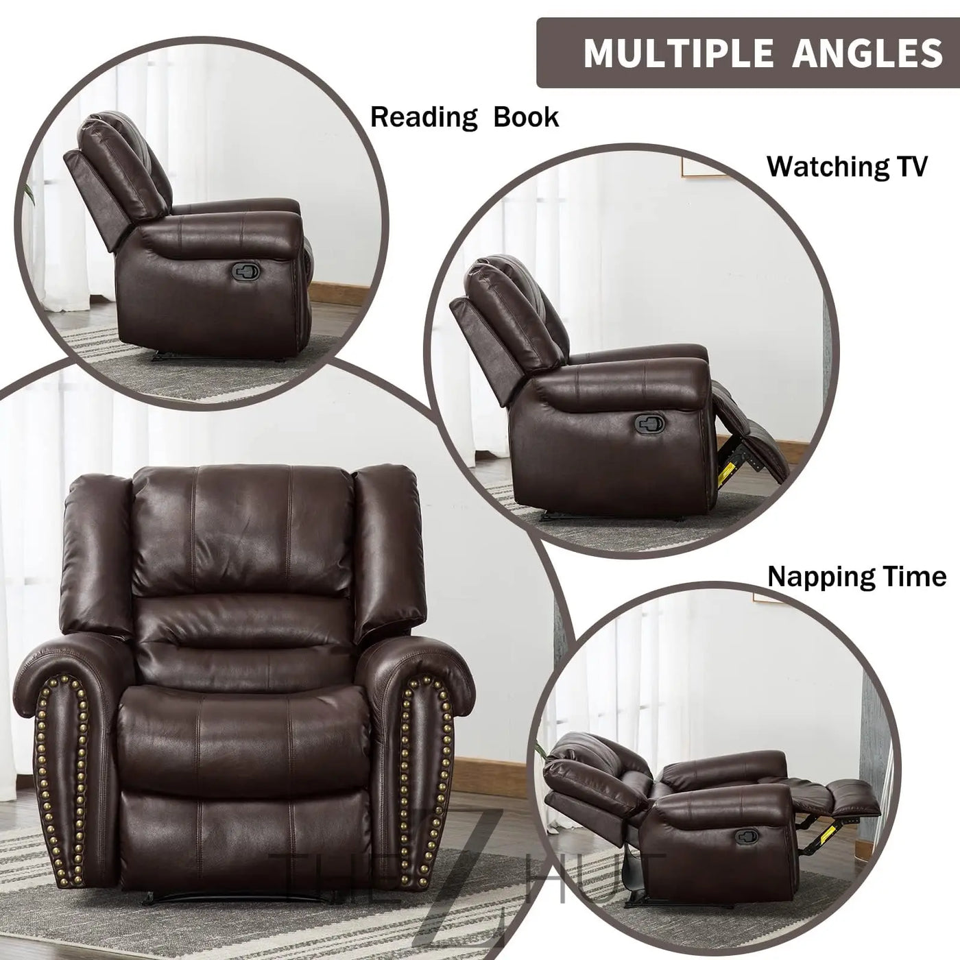 CANMOV Leather Recliner Chair, Classic and Traditional Manual Recliner Chair with Comfortable Arms and Back Single Sofa for Living Room, Nut Brown THE Z HUT