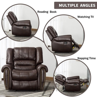 CANMOV Leather Recliner Chair, Classic and Traditional Manual Recliner Chair with Comfortable Arms and Back Single Sofa for Living Room, Nut Brown THE Z HUT