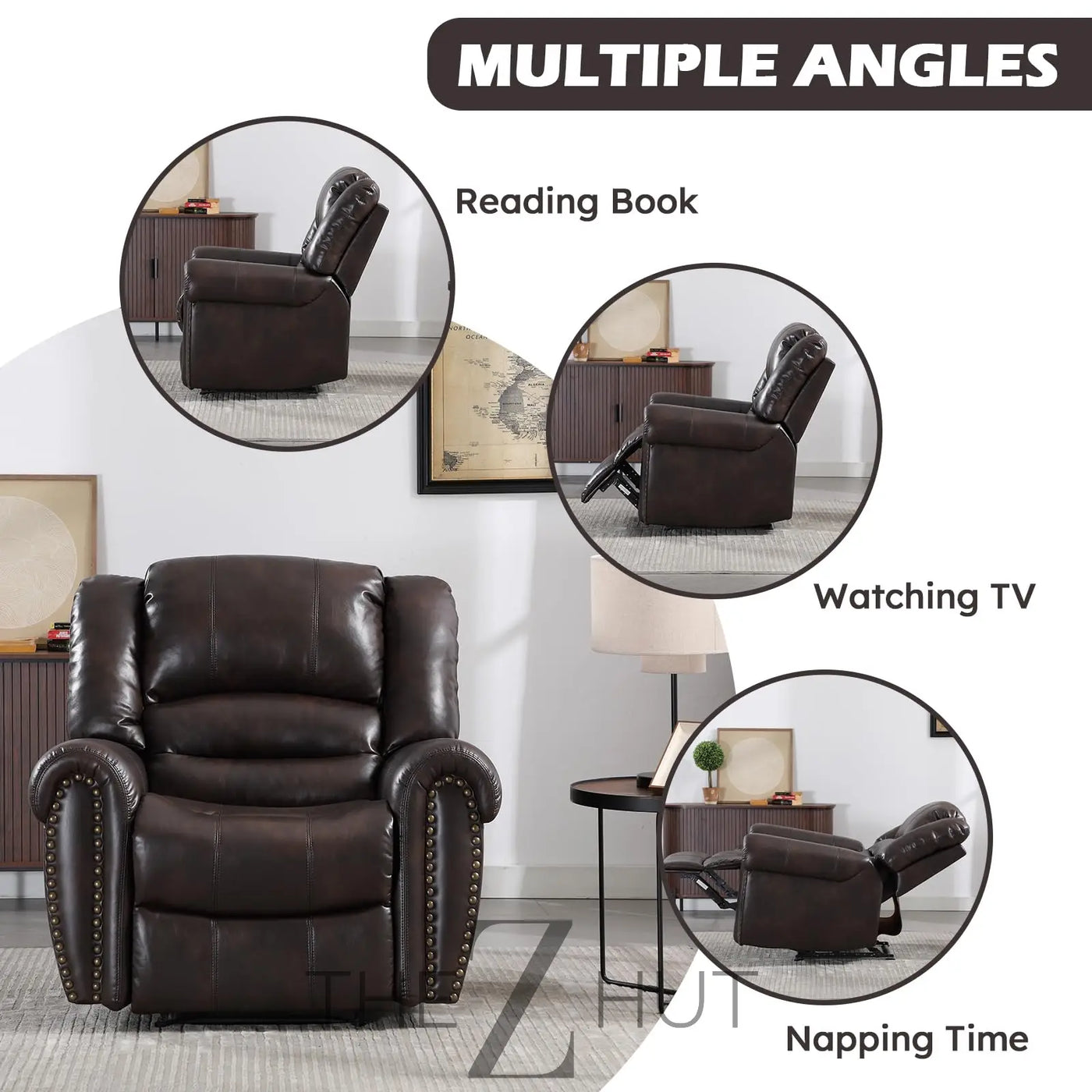 CANMOV Leather Recliner Chair, Classic and Traditional Manual Recliner Chair with Comfortable Arms and Back Single Sofa for Living Room, Nut Brown THE Z HUT