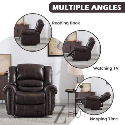 CANMOV Leather Recliner Chair, Classic and Traditional Manual Recliner Chair with Comfortable Arms and Back Single Sofa for Living Room, Nut Brown THE Z HUT