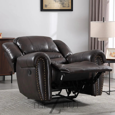 CANMOV Leather Recliner Chair, Classic and Traditional Manual Recliner Chair with Comfortable Arms and Back Single Sofa for Living Room, Nut Brown THE Z HUT