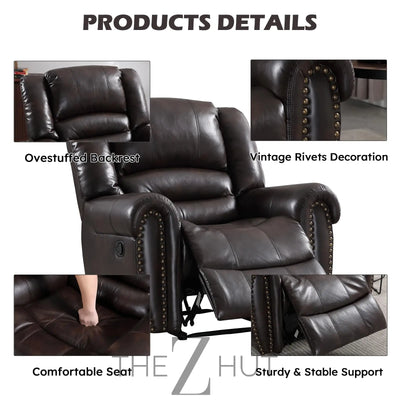 CANMOV Leather Recliner Chair, Classic and Traditional Manual Recliner Chair with Comfortable Arms and Back Single Sofa for Living Room, Nut Brown THE Z HUT