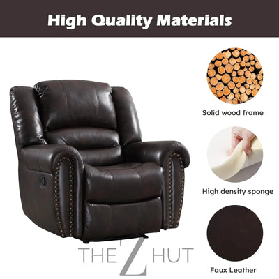 CANMOV Leather Recliner Chair, Classic and Traditional Manual Recliner Chair with Comfortable Arms and Back Single Sofa for Living Room, Nut Brown THE Z HUT