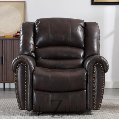 CANMOV Leather Recliner Chair, Classic and Traditional Manual Recliner Chair with Comfortable Arms and Back Single Sofa for Living Room, Nut Brown THE Z HUT