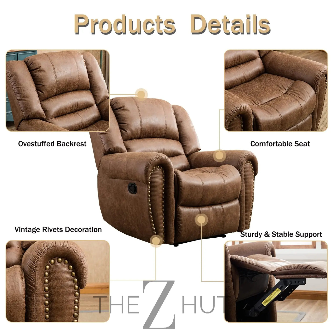 CANMOV Leather Recliner Chair, Classic and Traditional Manual Recliner Chair with Comfortable Arms and Back Single Sofa for Living Room, Nut Brown THE Z HUT