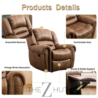 CANMOV Leather Recliner Chair, Classic and Traditional Manual Recliner Chair with Comfortable Arms and Back Single Sofa for Living Room, Nut Brown THE Z HUT