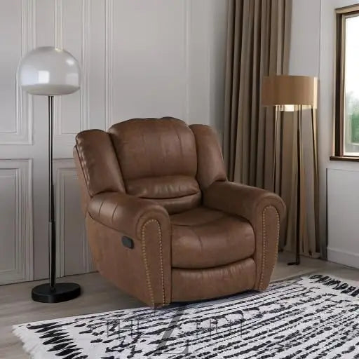 CANMOV Leather Recliner Chair, Classic and Traditional Manual Recliner Chair with Comfortable Arms and Back Single Sofa for Living Room, Nut Brown THE Z HUT