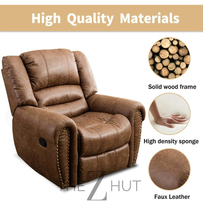 CANMOV Leather Recliner Chair, Classic and Traditional Manual Recliner Chair with Comfortable Arms and Back Single Sofa for Living Room, Nut Brown THE Z HUT