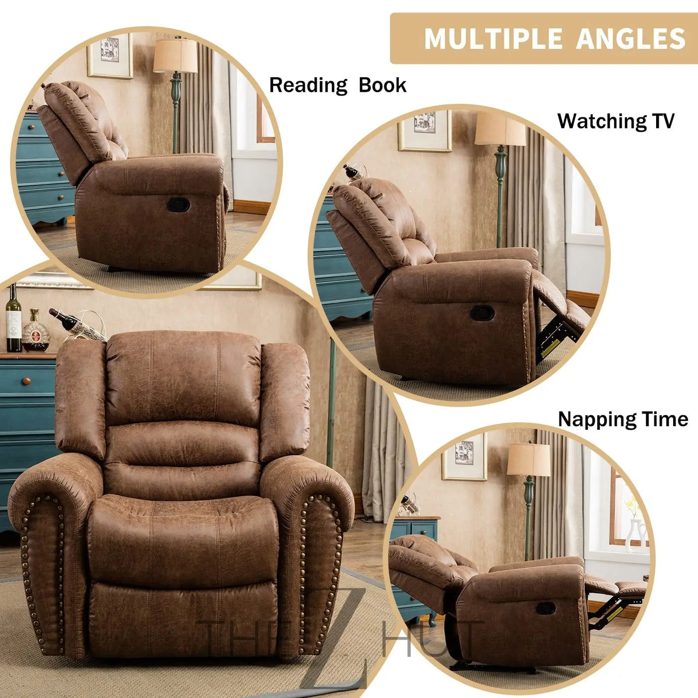 CANMOV Leather Recliner Chair, Classic and Traditional Manual Recliner Chair with Comfortable Arms and Back Single Sofa for Living Room, Nut Brown THE Z HUT