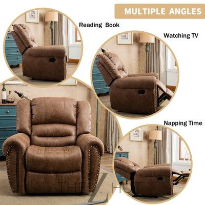 CANMOV Leather Recliner Chair, Classic and Traditional Manual Recliner Chair with Comfortable Arms and Back Single Sofa for Living Room, Nut Brown THE Z HUT