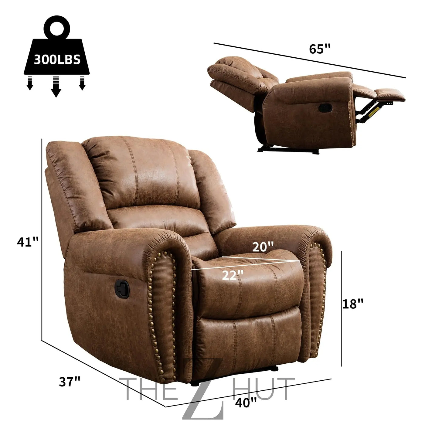 CANMOV Leather Recliner Chair, Classic and Traditional Manual Recliner Chair with Comfortable Arms and Back Single Sofa for Living Room, Nut Brown THE Z HUT