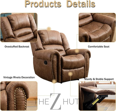 CANMOV Leather Recliner Chair, Classic and Traditional Manual Recliner Chair with Comfortable Arms and Back Single Sofa for Living Room, Nut Brown THE Z HUT