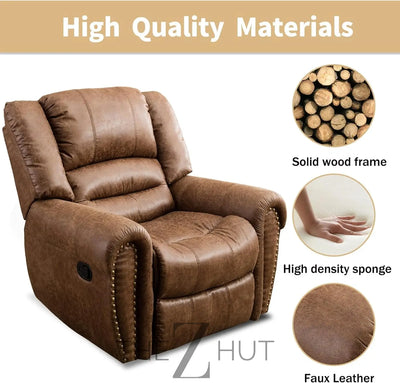 CANMOV Leather Recliner Chair, Classic and Traditional Manual Recliner Chair with Comfortable Arms and Back Single Sofa for Living Room, Nut Brown THE Z HUT