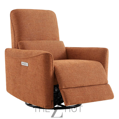 CHITA Power Recliner Chair Swivel Glider, FSC Certified Upholstered Faux Leather Living Room Nursery Reclining Sofa Chair with Lumbar Support, Cognac Brown THE Z HUT