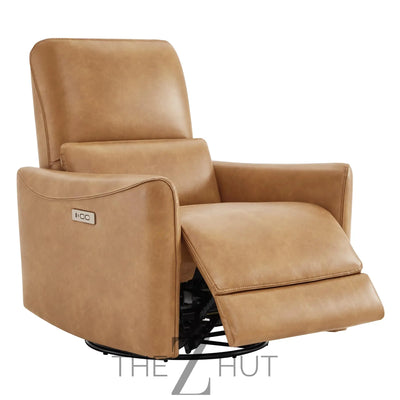 CHITA Power Recliner Chair Swivel Glider, FSC Certified Upholstered Faux Leather Living Room Nursery Reclining Sofa Chair with Lumbar Support, Cognac Brown THE Z HUT