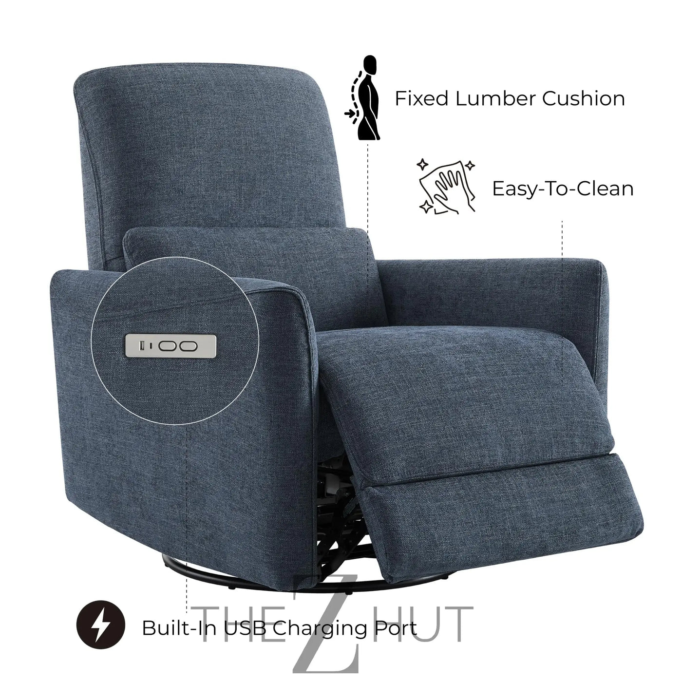 CHITA Power Recliner Chair Swivel Glider, FSC Certified Upholstered Faux Leather Living Room Nursery Reclining Sofa Chair with Lumbar Support, Cognac Brown THE Z HUT