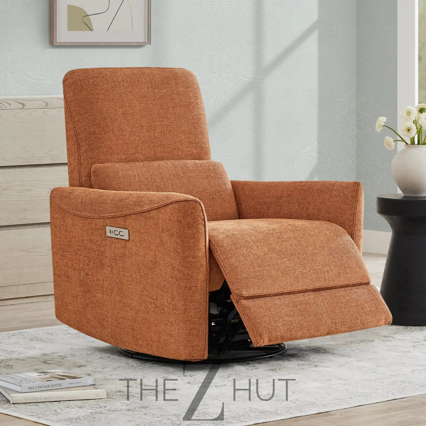 CHITA Power Recliner Chair Swivel Glider, FSC Certified Upholstered Faux Leather Living Room Nursery Reclining Sofa Chair with Lumbar Support, Cognac Brown THE Z HUT