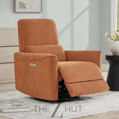 CHITA Power Recliner Chair Swivel Glider, FSC Certified Upholstered Faux Leather Living Room Nursery Reclining Sofa Chair with Lumbar Support, Cognac Brown THE Z HUT