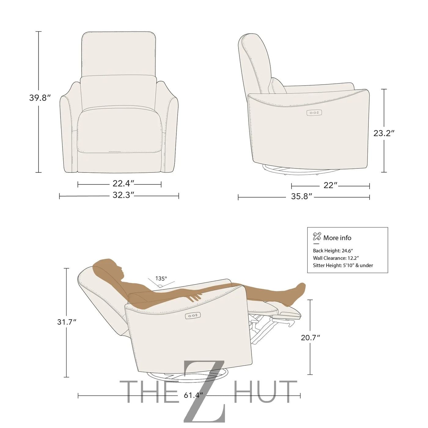CHITA Power Recliner Chair Swivel Glider, FSC Certified Upholstered Faux Leather Living Room Nursery Reclining Sofa Chair with Lumbar Support, Cognac Brown THE Z HUT