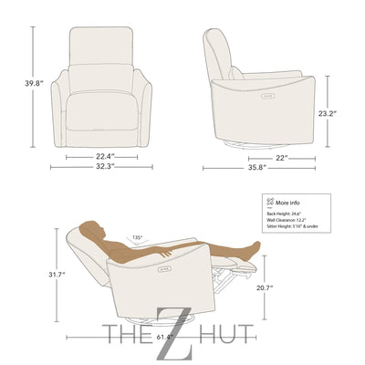 CHITA Power Recliner Chair Swivel Glider, FSC Certified Upholstered Faux Leather Living Room Nursery Reclining Sofa Chair with Lumbar Support, Cognac Brown THE Z HUT
