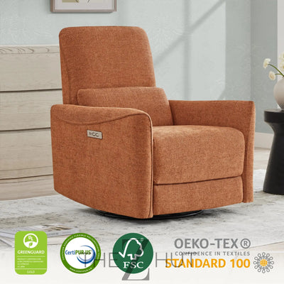 CHITA Power Recliner Chair Swivel Glider, FSC Certified Upholstered Faux Leather Living Room Nursery Reclining Sofa Chair with Lumbar Support, Cognac Brown THE Z HUT