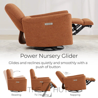 CHITA Power Recliner Chair Swivel Glider, FSC Certified Upholstered Faux Leather Living Room Nursery Reclining Sofa Chair with Lumbar Support, Cognac Brown THE Z HUT