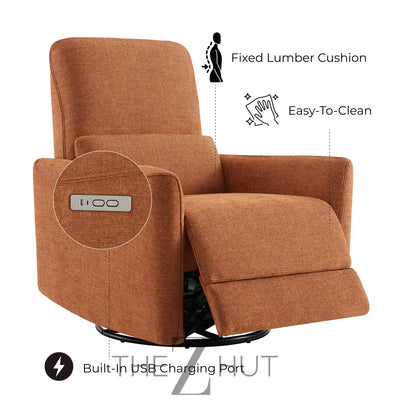 CHITA Power Recliner Chair Swivel Glider, FSC Certified Upholstered Faux Leather Living Room Nursery Reclining Sofa Chair with Lumbar Support, Cognac Brown THE Z HUT