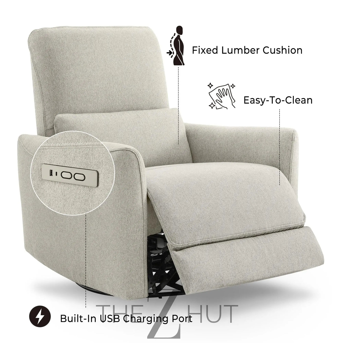 CHITA Power Recliner Chair Swivel Glider, FSC Certified Upholstered Faux Leather Living Room Nursery Reclining Sofa Chair with Lumbar Support, Cognac Brown THE Z HUT
