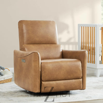 CHITA Power Recliner Chair Swivel Glider, FSC Certified Upholstered Faux Leather Living Room Nursery Reclining Sofa Chair with Lumbar Support, Cognac Brown THE Z HUT