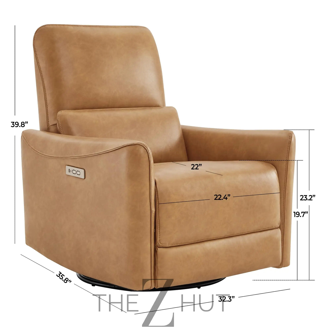 CHITA Power Recliner Chair Swivel Glider, FSC Certified Upholstered Faux Leather Living Room Nursery Reclining Sofa Chair with Lumbar Support, Cognac Brown THE Z HUT