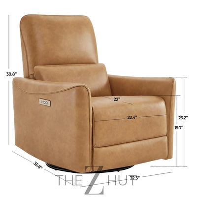 CHITA Power Recliner Chair Swivel Glider, FSC Certified Upholstered Faux Leather Living Room Nursery Reclining Sofa Chair with Lumbar Support, Cognac Brown THE Z HUT