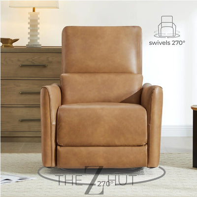 CHITA Power Recliner Chair Swivel Glider, FSC Certified Upholstered Faux Leather Living Room Nursery Reclining Sofa Chair with Lumbar Support, Cognac Brown THE Z HUT