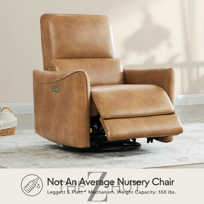 CHITA Power Recliner Chair Swivel Glider, FSC Certified Upholstered Faux Leather Living Room Nursery Reclining Sofa Chair with Lumbar Support, Cognac Brown THE Z HUT