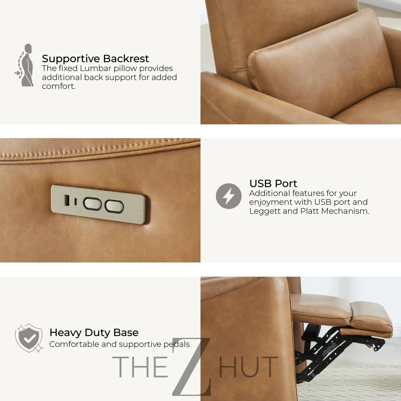 CHITA Power Recliner Chair Swivel Glider, FSC Certified Upholstered Faux Leather Living Room Nursery Reclining Sofa Chair with Lumbar Support, Cognac Brown THE Z HUT