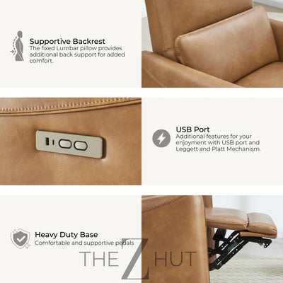 CHITA Power Recliner Chair Swivel Glider, FSC Certified Upholstered Faux Leather Living Room Nursery Reclining Sofa Chair with Lumbar Support, Cognac Brown THE Z HUT