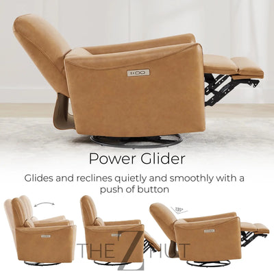 CHITA Power Recliner Chair Swivel Glider, FSC Certified Upholstered Faux Leather Living Room Nursery Reclining Sofa Chair with Lumbar Support, Cognac Brown THE Z HUT
