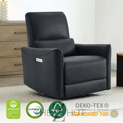 CHITA Power Recliner Chair Swivel Glider, FSC Certified Upholstered Faux Leather Living Room Nursery Reclining Sofa Chair with Lumbar Support, Cognac Brown THE Z HUT