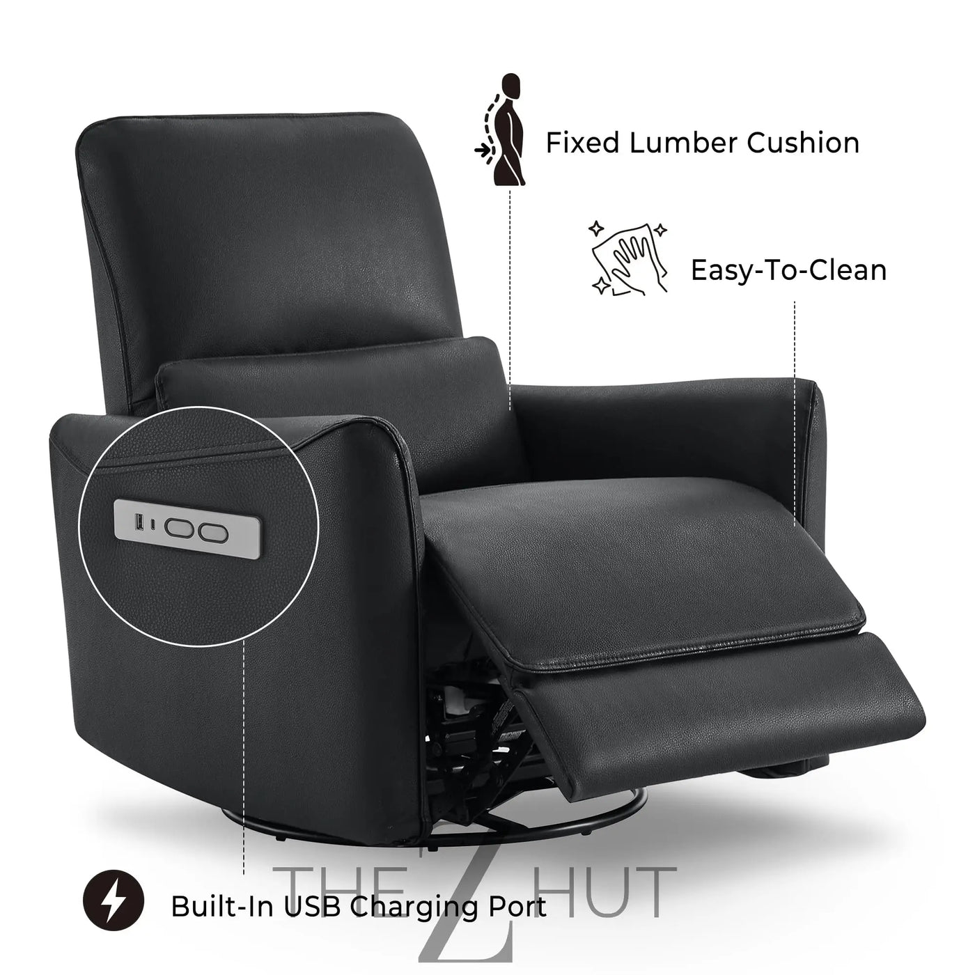 CHITA Power Recliner Chair Swivel Glider, FSC Certified Upholstered Faux Leather Living Room Nursery Reclining Sofa Chair with Lumbar Support, Cognac Brown THE Z HUT