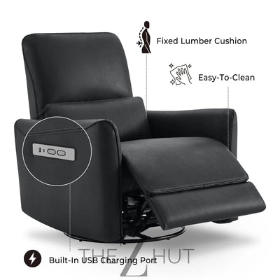 CHITA Power Recliner Chair Swivel Glider, FSC Certified Upholstered Faux Leather Living Room Nursery Reclining Sofa Chair with Lumbar Support, Cognac Brown THE Z HUT