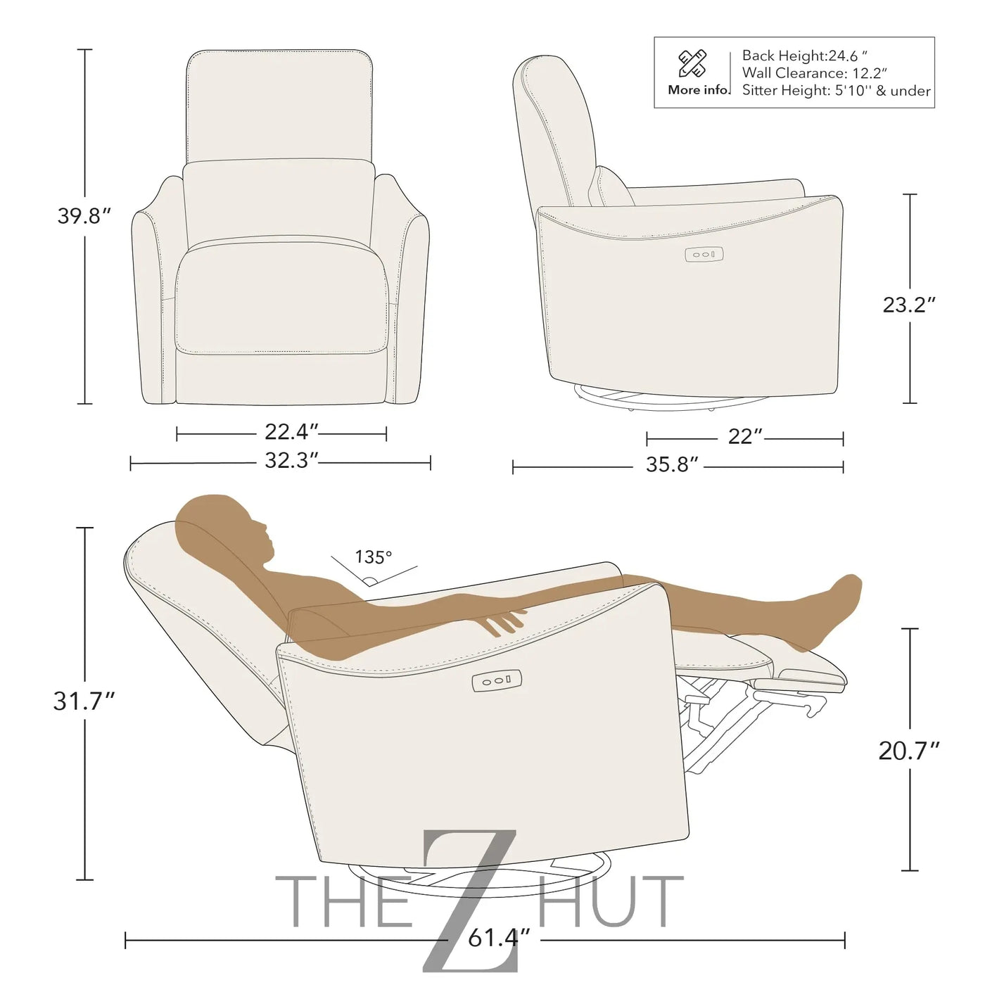 CHITA Power Recliner Chair Swivel Glider, FSC Certified Upholstered Faux Leather Living Room Nursery Reclining Sofa Chair with Lumbar Support, Cognac Brown THE Z HUT